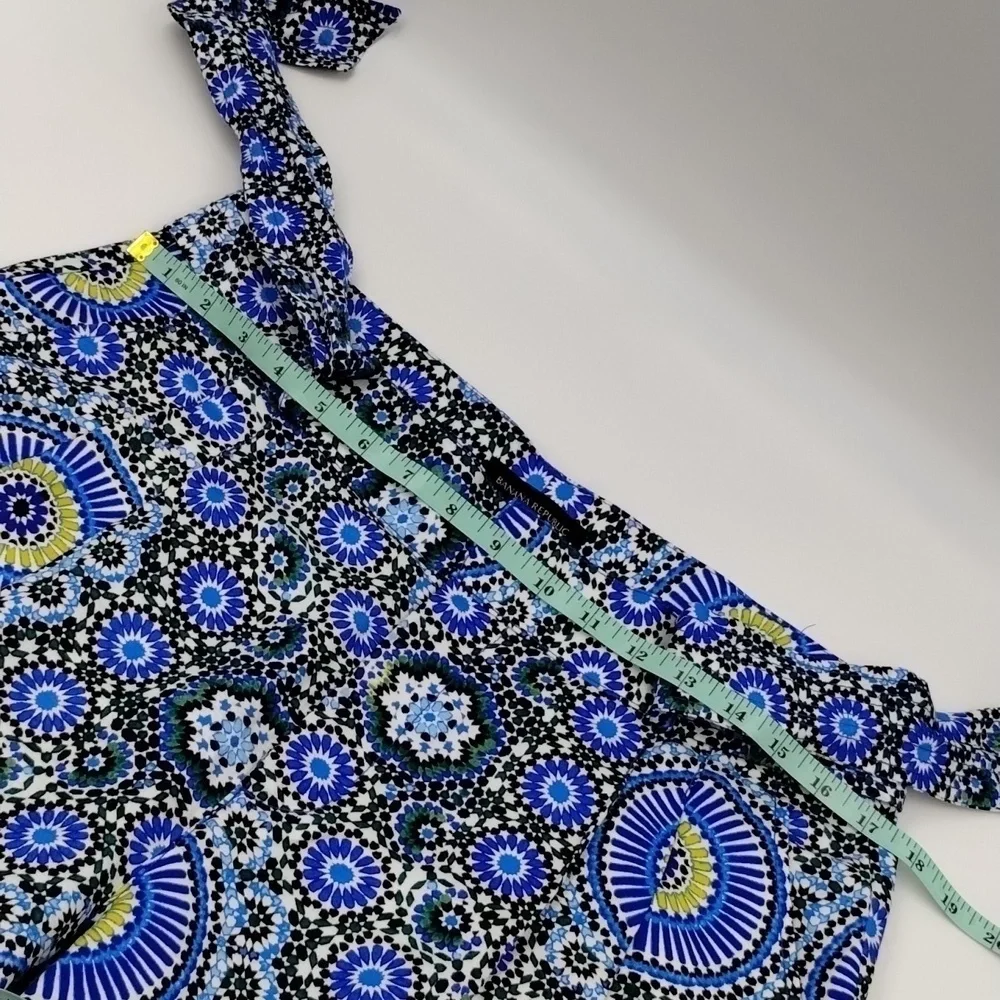 Banana Republic Blue Green Wide Leg Pant Size 8 Tie Waist Funky Print